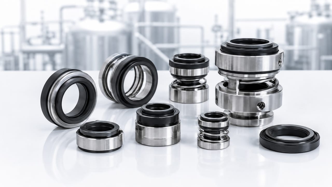 Verschiedene Gleitringdichtungen aus Edelstahl und Elastomer für industrielle Pumpen und Prozessanlagen